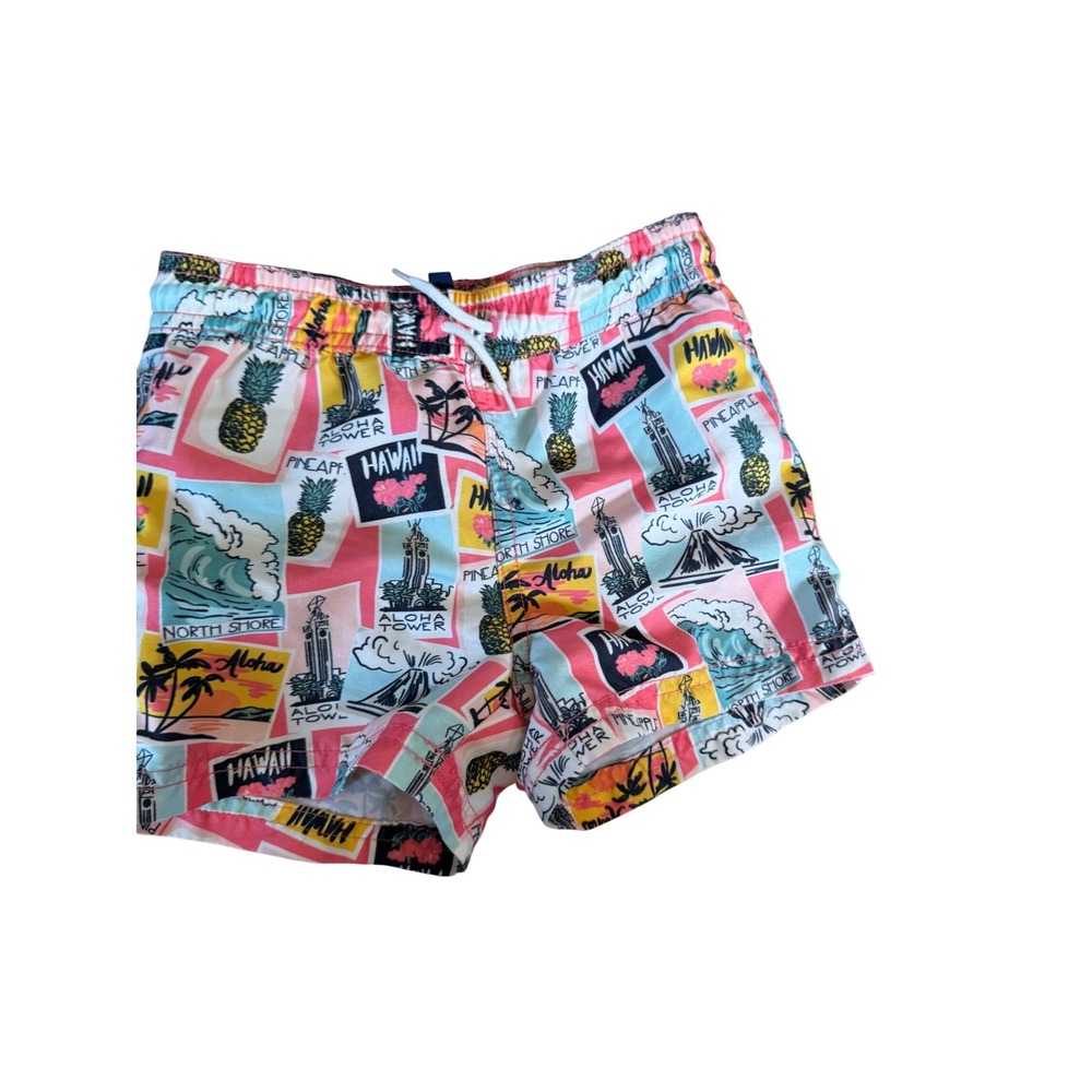 Janie & Jack Postcard Swim Trunk in Sunkissed Coral Postcard Print